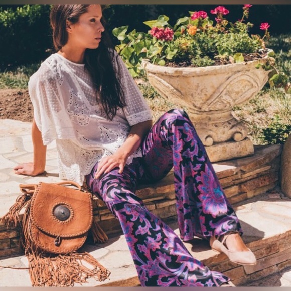 Made for Pearl Purple Electric Paisley Silk Boho Hippie Bell Bottoms Size 4 - Picture 2 of 5